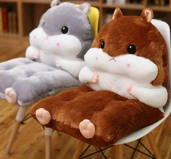 背もたれ付き クッション かわいい アスナー付き 手が入る デスク枕 座布団 動物クッション オフィス 椅子 車用 シートクッション リボン付き 折りたたみ式 ハムスター 45X90cm