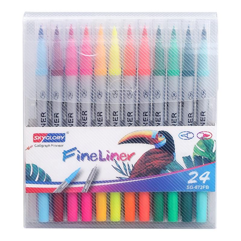 カラー 筆ペン 24色 カラーペン セット 太細両端 塗り絵 収納ケース付き