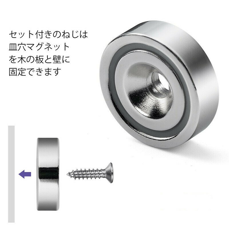 ネオジオ 磁石 ネジ穴 丸型 超強力 マグネット フック 20mm 皿穴 4.5mm 耐荷重9kg 10個セット 2