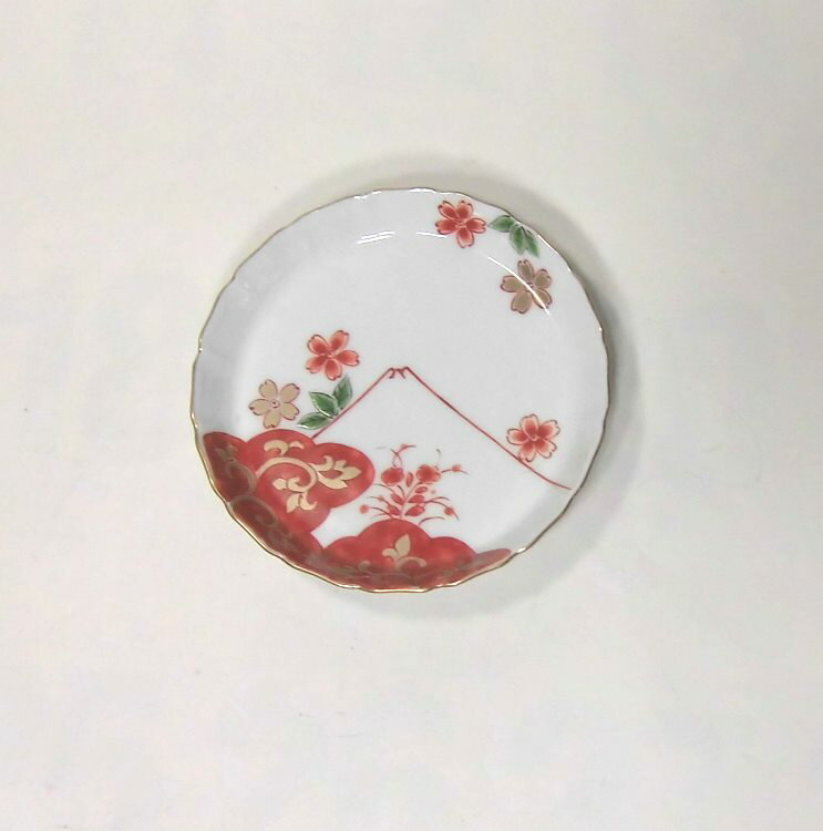 有田焼　立渕皿　錦桜富士山図　9.8cm