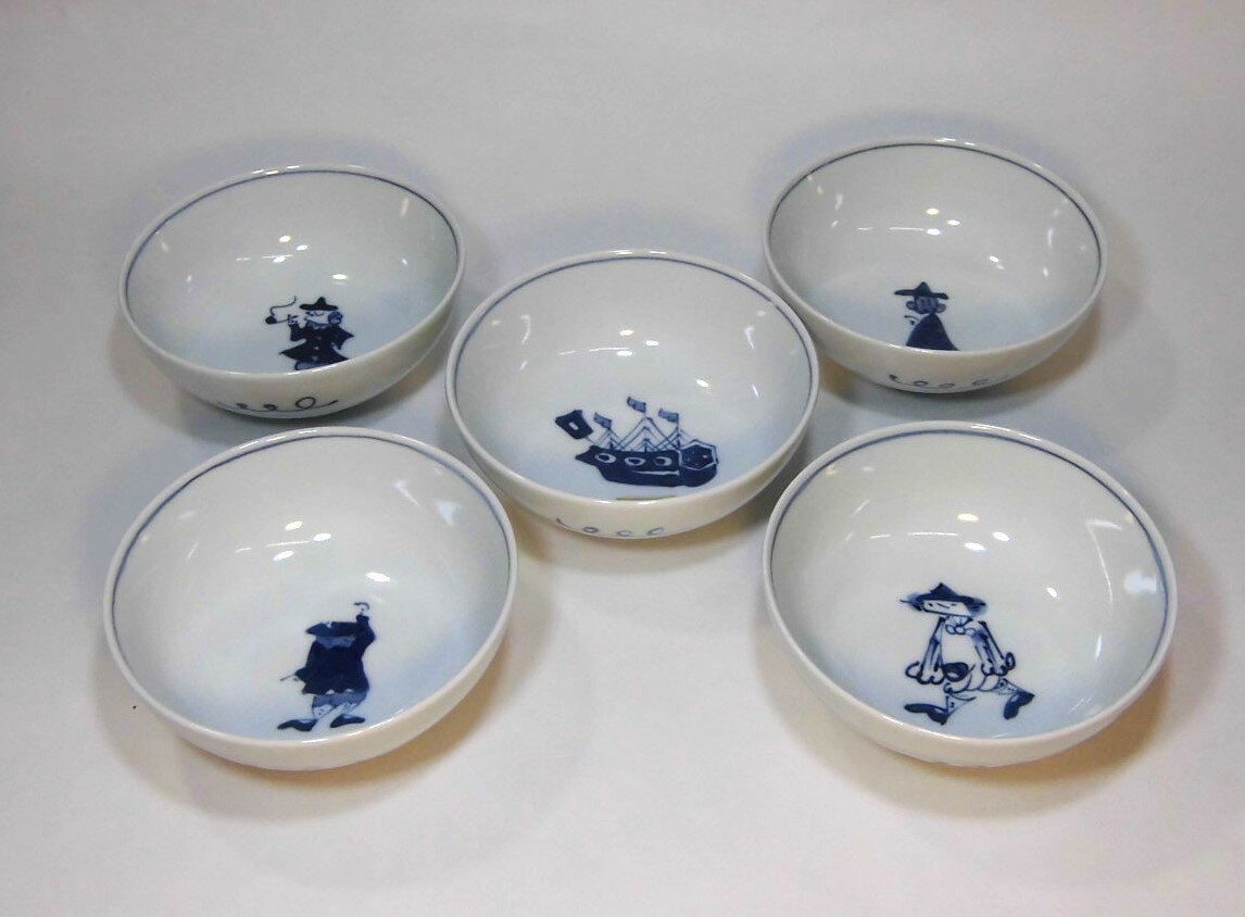 青花　絵変り4寸ボール揃　径12　高4.7cm　S-16-010　5個組