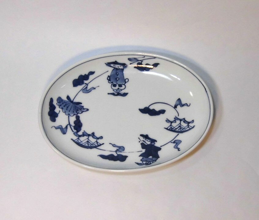 青花　唐草異人小判銘々皿