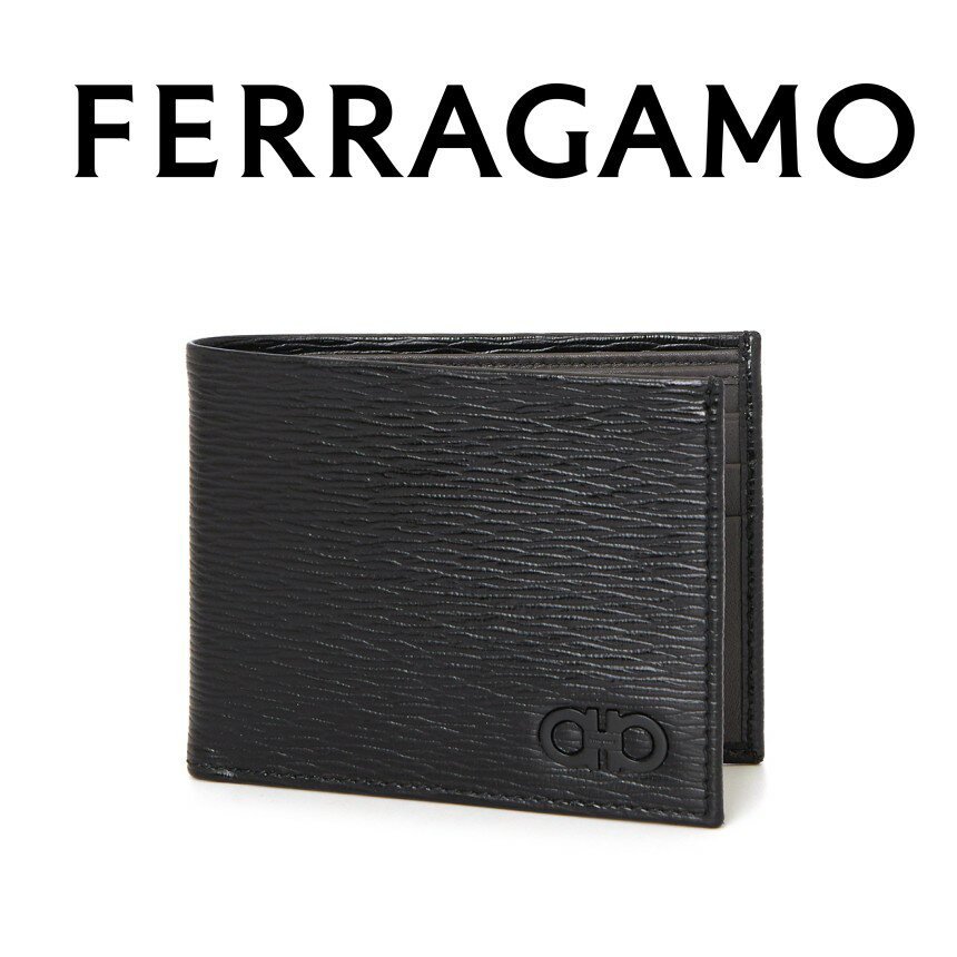 フェラガモ SALVATORE FERRAGAMO サルヴァトーレフェラガモ カンチーニ 二つ折り財布 メンズ 折りたたみ財布 ダブルガンチーニ 66 A064 NERO 0733314 イタリア 正規品 新品 送料無料