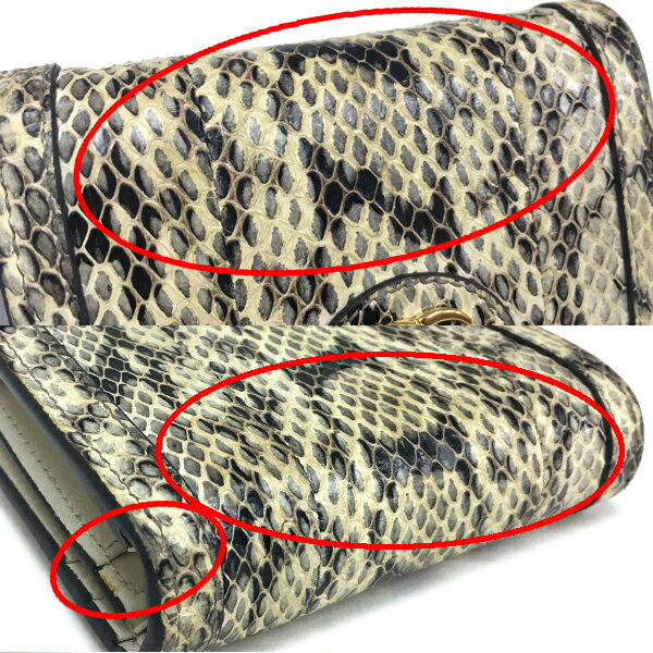 【中古】グッチオフィディアGGパイソンコンパクトウォレット523155二つ折り財布ヘビ革GUCCI