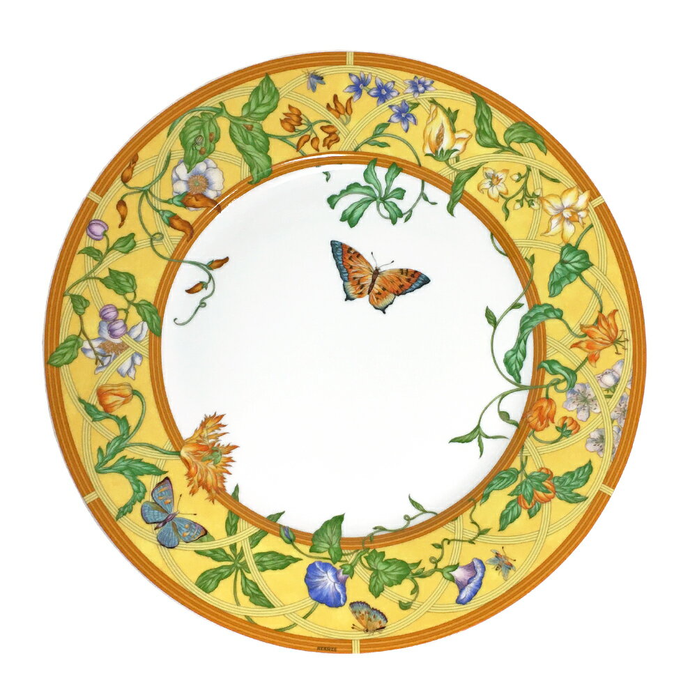 [中古] エルメス シエスタ ディナープレート 27cm 大皿 磁器 ポーセリン 蝶々 花 LA SIESTA メインディッシュ テーブルウェア 丸型 HERMES