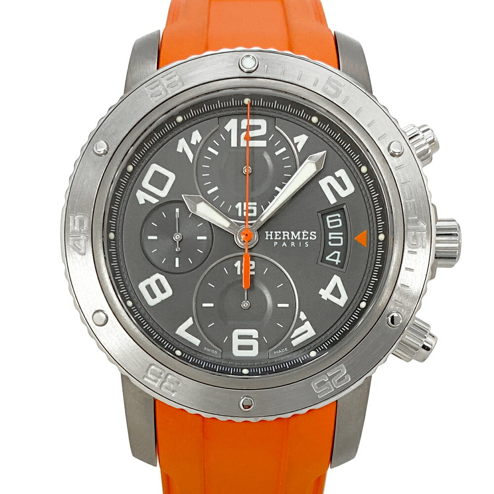 [中古] エルメス クリッパー メカニカル ダイバーズ クロノグラフ CP2.941 自動巻き チタン ラバー グレー 裏スケルトン 保証書付 HERMES