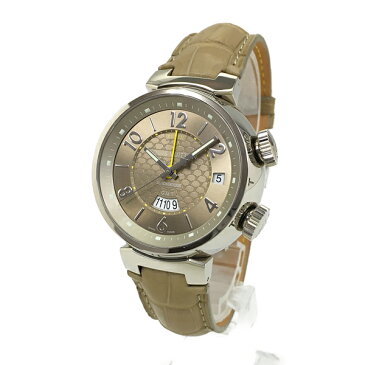 【中古】ルイヴィトン タンブール・レヴェイユGMT K18WG 腕時計 Q1154 自動巻き ブラウン文字盤 LV LOUIS VUITTON 150本限定