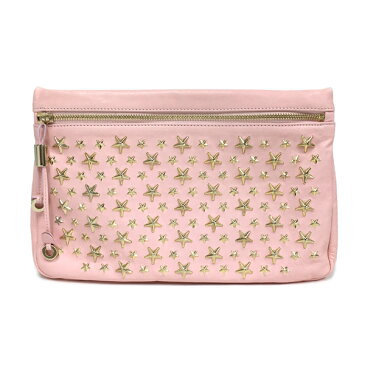【中古】ジミーチュウ ZENA スタースタッズ レザー クラッチバッグ ポーチ マルチケース ピンク×ゴールド 星柄 ゼナ JIMMY CHOO