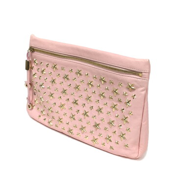 【中古】ジミーチュウ ZENA スタースタッズ レザー クラッチバッグ ポーチ マルチケース ピンク×ゴールド 星柄 ゼナ JIMMY CHOO