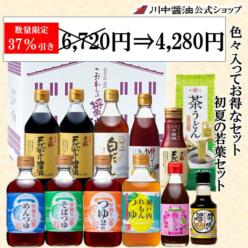 送料無料 お中元 夏ギフト 数量限定【SW-54】初夏の若葉セット 広島 川中醤油 公式 芳醇天然かけ醤油 お取り寄せ 御挨拶 粗品 手土産 家族 調味料 詰合せ 高級 かけしょうゆ お取り寄せ プレゼント 人気 国産のサムネイル