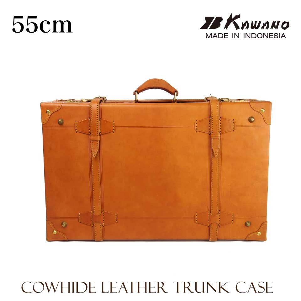 【月間優良ショップ】55cmサイズ カワノ ヌメ革 トランクケース 本革 牛革 A4対応 ハンドメイド ベジタブルタンニン 経年変化 エイジング 育てる革 レザートランク メンズ レディース 旅行 ビジネス バイク キャンプ アンティーク レトロ カワノバッグ【送料無料】