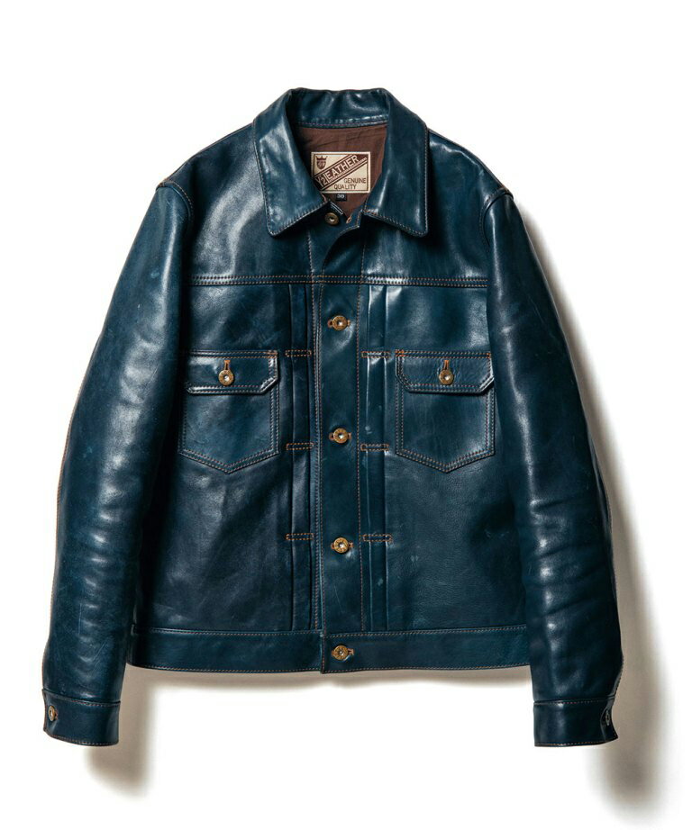 Y'2 LEATHER INDIGO HORSE 2nd Type Gジャン 本革 革ジャン レザージャケット ネイビー 40 IB-141