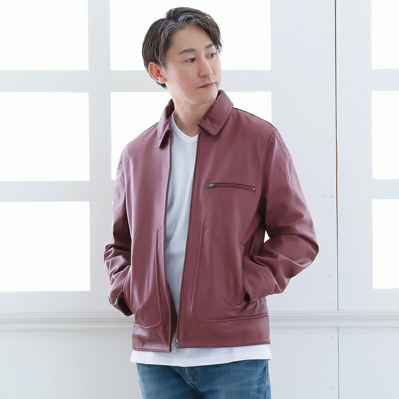 レザーブルゾン メンズ 本革 革ジャン レザージャケット ラムレザー ステンカラー トラッカー SK285