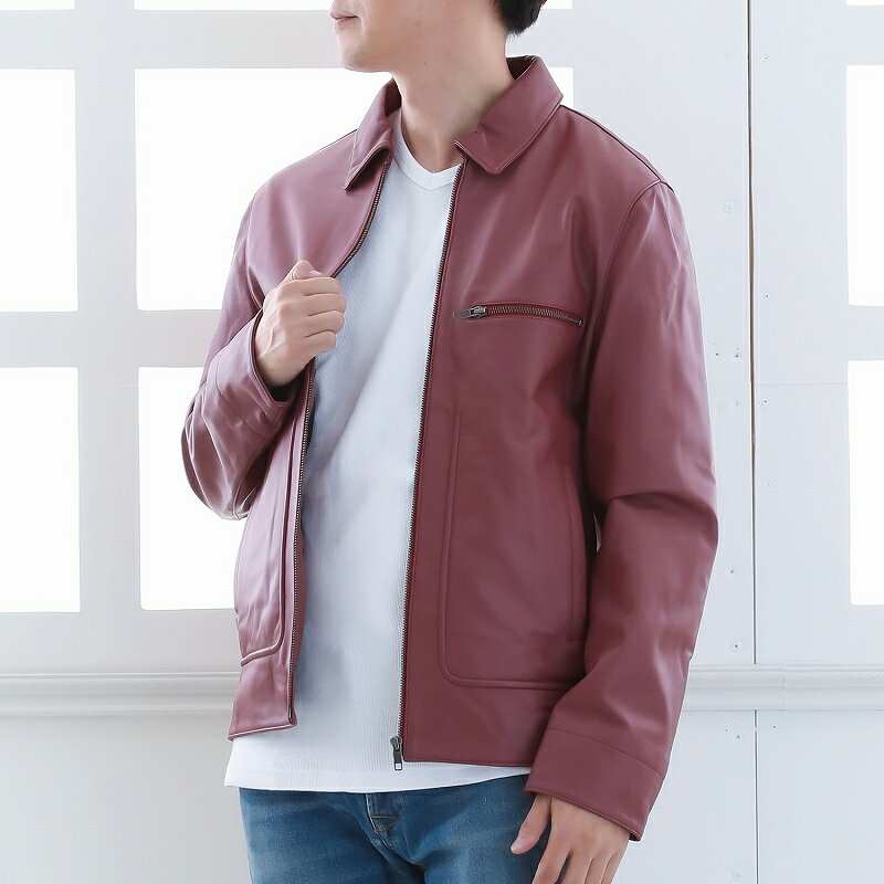 レザーブルゾン メンズ 本革 革ジャン レザージャケット ラムレザー ステンカラー トラッカー SK285