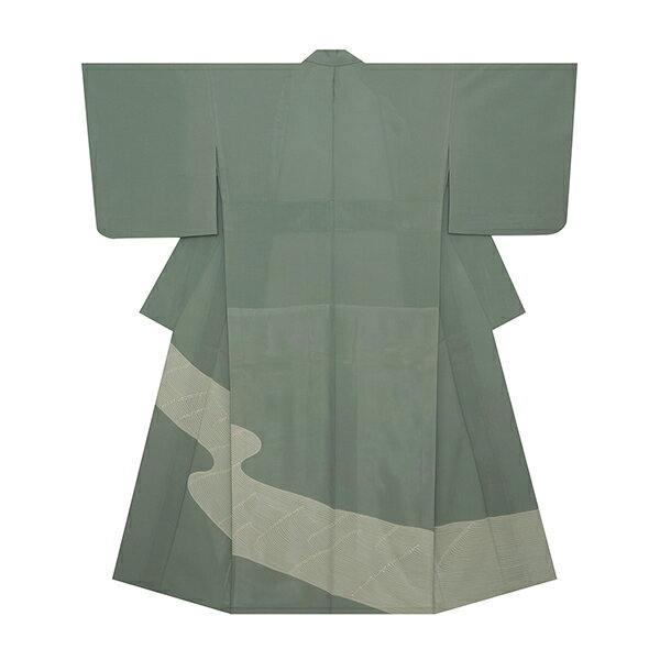 波の模様　友禅に手刺繍附下　絽着物【中古】