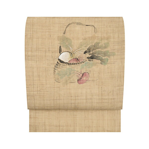 桐山紫香籠に紅白のカブの模様麻　名古屋帯【中古】