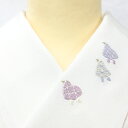 半衿 塩瀬 手刺繍ワンポイント柄千鳥 青×黄×紫絹100%金属糸使用【かわの屋オリジナル】【新品】(4)
