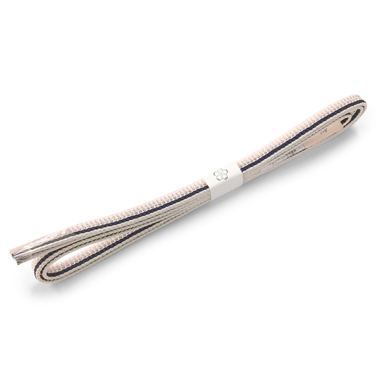 和小物さくら夏帯締め源氏立別レース　ミシン房胡粉色に薄桜色と藍鉄色絹100％【新品】