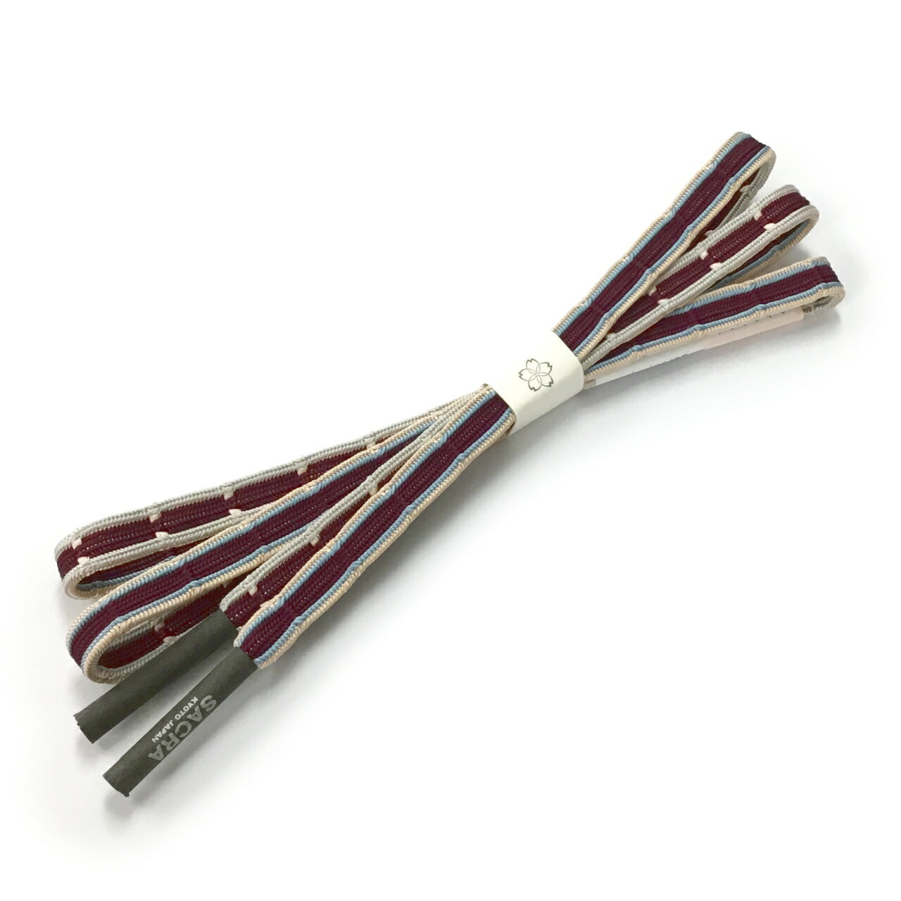 和小物さくら帯締め綾竹竹節組　両面暗紅色に勿忘草色と浅黄色と紫水晶色絹100％【新品】