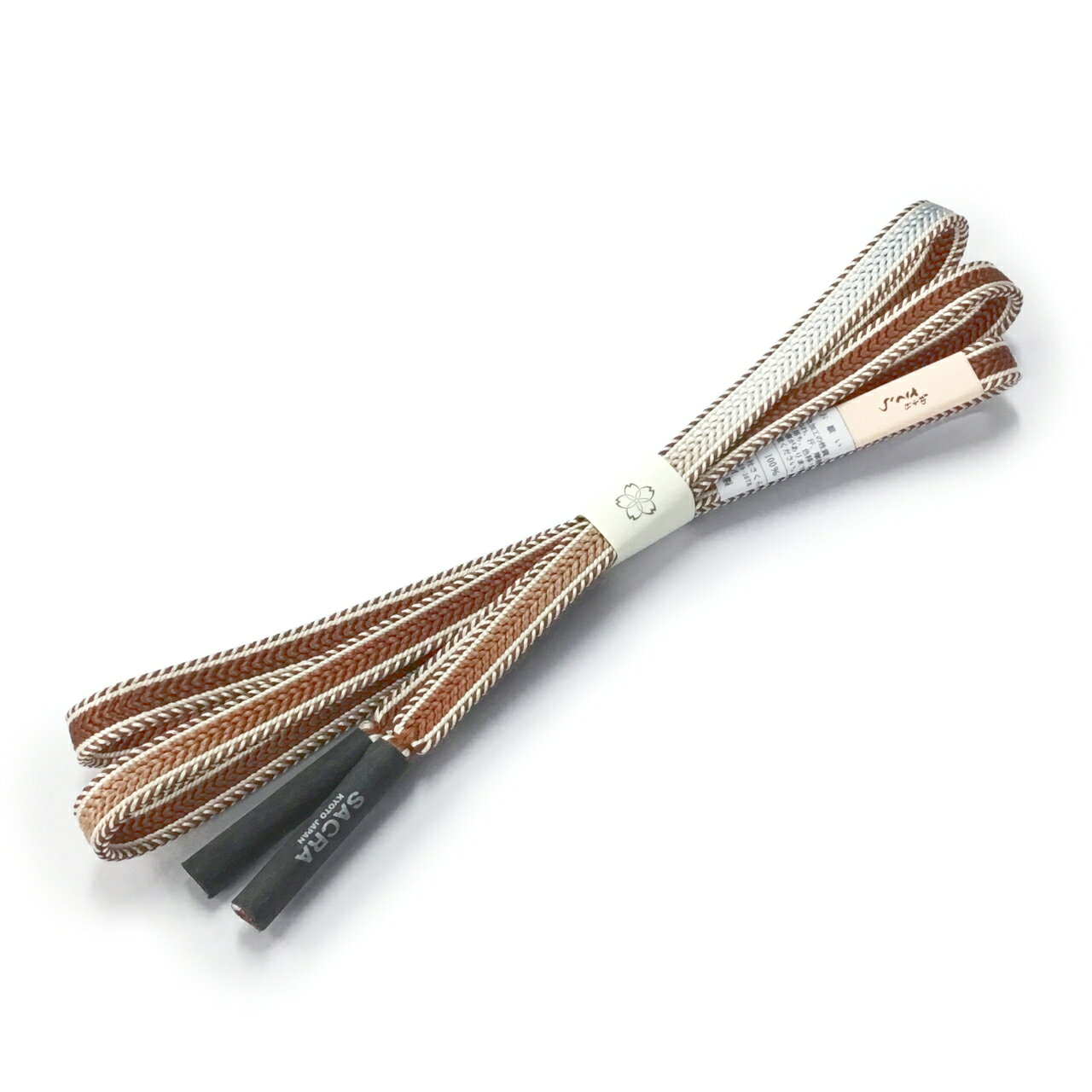 和小物さくら帯締め綾竹耳縞暈し渋紙色から空色絹100％【新品】