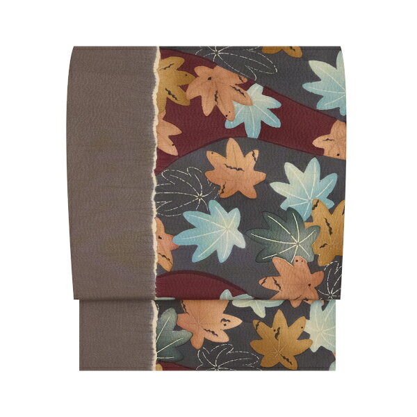 多ち花絞り染め分けに紅葉の模様名古屋帯【中古】のサムネイル