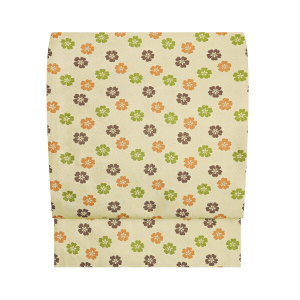 人間国宝　喜多川俵二花の模様　紹巴織全通　開名古屋帯【中古】