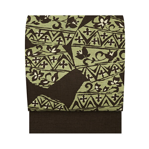 乐天商城 - 六角形取りに蔓草模様型絵染　全通名古屋帯【中古】