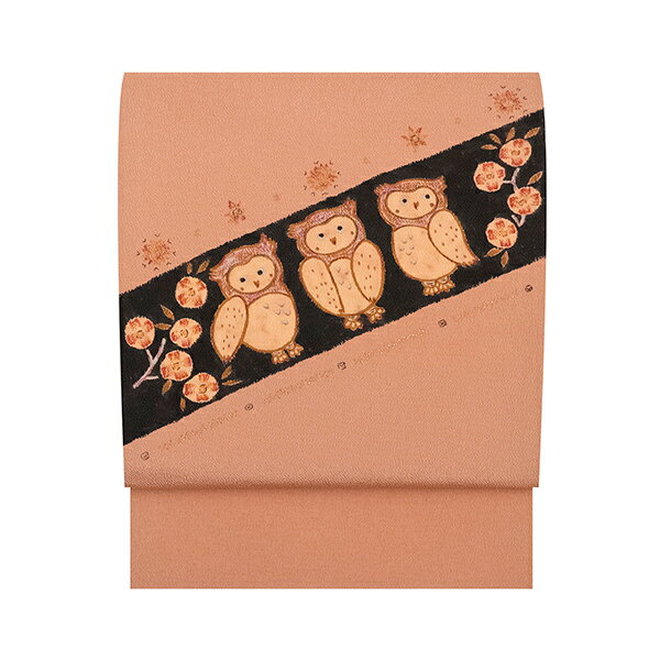 ミミズクとお花の模様名古屋帯【中古】