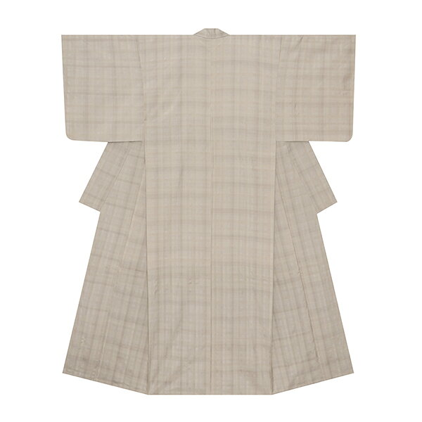 乐天商城 - 格子模様　変わり織無地　紬　袷着物【中古】