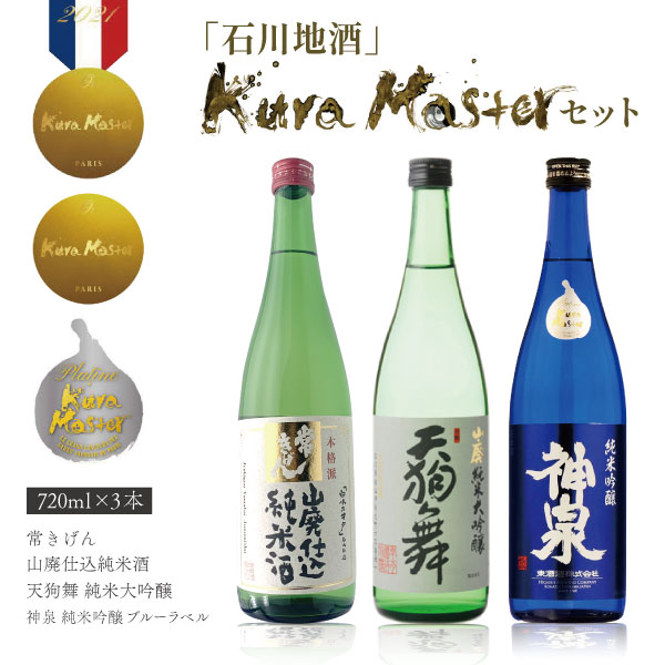 楽天燃えるカワサキグループ【3本セット送料無料】 「石川地酒」KURAMASTER セット 720ml×3本 ※沖縄県は送料無料対象外日本酒 飲み比べセット 純米酒セット 常きげん 山廃仕込純米 神泉 純米吟醸ブルーラベル 天狗舞 山廃純米大吟醸 石川県地酒 クラマスター [T.6068.SE]