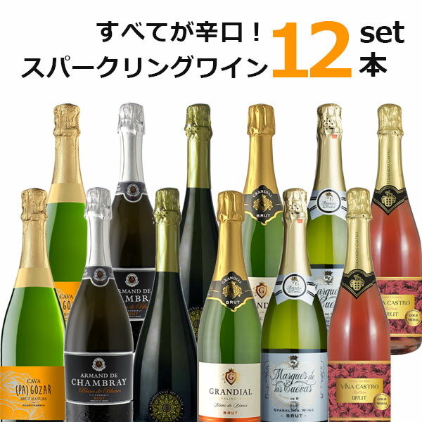 【12本セット送料無料】[第5弾]すべてが辛口のスパークリングワイン12本セット（6種類×各2本）＜ワインセット＞※沖縄県は送料無料対象外[T.6195.0.SE]