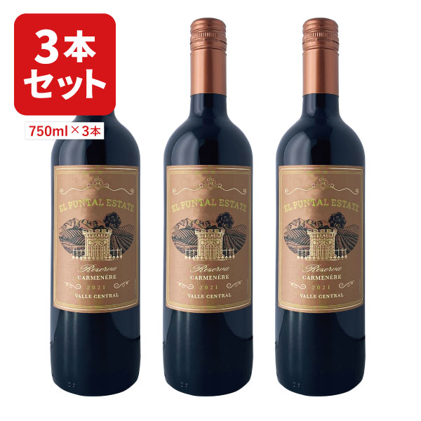 【3本セット送料無料】 エル・プンタル・エステート レセルバ　カルメネール D.O.セントラル・ヴァレー 750ml×3本 ※北海道・九州・沖縄県は送料無料対象外 赤ワイン チリワイン カルメネールワイン [T.1684.SE]