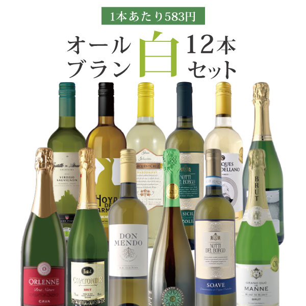 【12本セット送料無料】白7本・泡白5本のオールブラン 12本セット＜ワインセット＞※沖縄県は送料無料対象外白ワインセット スパークリングワインセット[T.5157.SE]