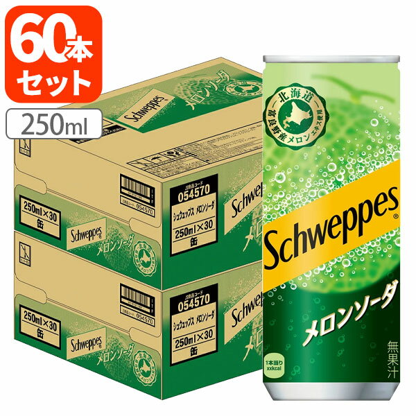 【送料無料商品の注意点】 ※下記の地域への配送は送料無料にはならず、 1個口ごとに別途送料がかかります。 ・九州地方 300円 (商品合計金額3,980円以上は無料) ・北海道 1,000円 (商品合計金額3,980円以上は無料) ・沖縄県 1,500円 (商品合計金額9,800円以上は無料) 【商品説明】 ■内容量：250ml ■分類(区分)：飲料 ■製造国：日本 ■原材料(成分)：果糖ぶどう糖液糖（国内製造）、メロンエキス／炭酸、香料、酸味料、着色料（紅花黄、青1）、甘味料（アセスルファムK、スクラロース） ■ご購入の注意点： こちらの商品は贈り物向けの箱に入った商品ではございません。 配送用の段ボールでの荷姿となりますので、ご了承ください。 納品書や領収書は、資源削減ならびに個人情報保護の観点から当店では発行しておりません。 楽天市場では商品発送後にご注文履歴より領収書を印刷することが可能でので、ご活用ください。 詳しくは「会社概要」をご参照ください。 送料無料商品をご購入の場合でも、配送先やご注文金額によっては送料無料対象外となり、別途送料がかかります。 1ケースで1個口となる商品や送料無料商品等、複数の商品をご一緒に購入された場合システムの都合上、送料が正確に表示されません。 当店からお送りする正確な送料を表示した「ご注文確認メール」を必ずご確認下さい。 配送の際、紙パックや缶飲料は、へこみやシュリンク破れが生じる場合がございます。 へこみ・シュリンク破れでの商品交換・返品は致しかねますので、ご了承の上お買い求め下さい。 1注文に対し複数の商品をご購入いただいた場合、できる限りまとめての配送となりますが、バラ販売している商品と、ケース販売している商品は同梱が出来ません。 「お買い物マラソン」「スーパーSALE」など楽天イベント開催中ならびに開催後は通常よりも出荷にお時間がかかります。 完売・終売の際は、改めてメールにてご連絡いたします。 商品がリニューアルとなった場合は掲載写真と異なるラベルデザインの商品をお送りさせて頂きます。 商品と一緒に写っているグラスや小物類は商品に含まれておりません。 システムの都合上、送料の自動計算が出来ません。 「送料無料商品との同梱」や「1個口配送が可能な数量を超えた場合」後ほど当店で送料修正させて頂きます。 修正金額は当店からの「ご注文確認メール」にて、ご確認下さい。 お買い物かごに入れた状態からご購入の確定までお時間が空き、後日ご注文を確定された場合、リニューアルや終売などでご選択頂いた商品がご用意できない場合が御座います。 その場合、当店から別途メールにてご案内いたします。 ■関連ワード：コカ・コーラ コカコーラ Coca-Cola シュウェップス メロンソーダ メロン メロンフレーバー ソーダ 炭酸 炭酸飲料 缶飲料 缶 北海道 富良野 気分転換 リフレッシュ ジュース おやつ お菓子 パーティー 女子会 子供 250 250ml まとめ買い ケース買い富良野産メロンのエキスを使用し、満足感をたっぷり感じられるジューシーな甘さのメロンソーダで、気分転換やリフレッシュに最適です。 「シュウェップス」は、1783 年に誕生した世界初※の炭酸飲料ブランドです。1837 年にヴィクトリア女王に英国王室御用達のソーダメーカーとして認定されました。英国をはじめとするヨーロッパ地域を中心に、歴史と伝統を誇る由緒あるブランドとして世界75 ヵ国以上で親しまれています。 →【送料無料1ケース(30本)はこちら】 ＼ カフェで飲むオシャレなメニューがお家で出来る！ ／