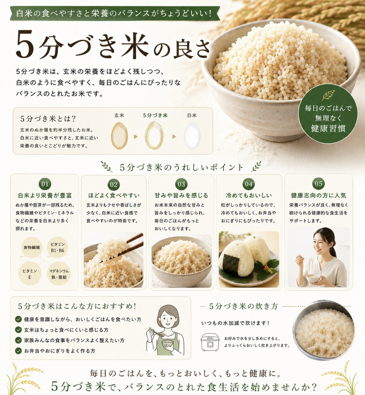 【送料無料】選べる！組み合わせ自由 白米 玄米 7〜8 3分づき 5分づき 無洗米令和7年産岐阜県ハツシモ 粒が大きい 冷めても美味しくお弁当におすすめ kawasefarm-10000008 川瀬ファーム サンプル画像3