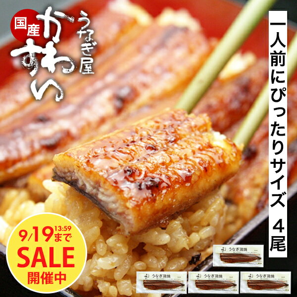 敬老の日 うなぎ 国産 ＼タイムセール／ 蒲焼き 送料無料 120g×4本 うなぎ屋かわすい 敬老の日ギフト グルメ ウナギ 鰻 蒲焼 ひつまぶし うな丼 うな重に 土用の丑の日 内祝いお返し 冷凍 土用丑 誕生日プレゼント 食べ物 喜ばれる ギフト 贈答 [一人前ぴったりサイズ]のサムネイル