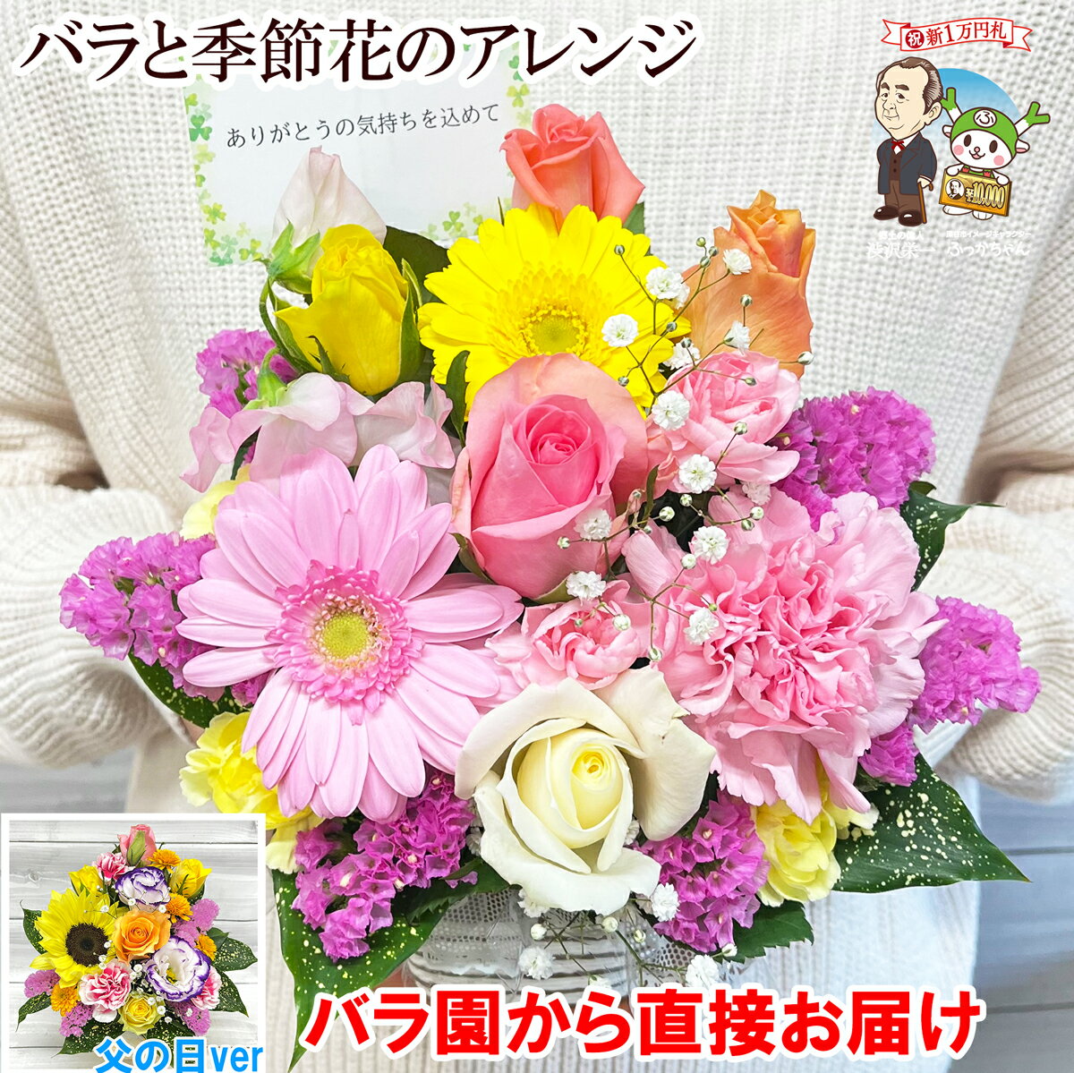 【バラ園から直送】 誕生日プレゼント 花 父の日 女友達 ギフト 花 母 女性 男性 送料無料 フラワーアレンジメント 季節の花 バラ 退職祝い 退院祝い 送別会 花農家直送 結婚記念日 発表会 祝…