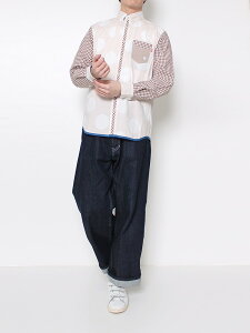 河谷シャツ Lewis (ルイス) カジュアル 長袖シャツ / k2011112 / 全2色 ブラウン ネイビー 全6サイズ XS S M L XL XXL シャツ 長袖 メンズ レディース 男女兼用 / ストライプ 切り替え 水玉 チェック ドット カジュアルシャツ ワイシャツ ドレスシャツ おしゃれ
