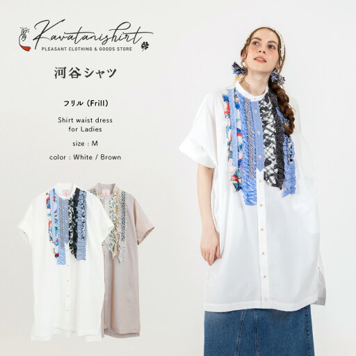 河谷シャツ フリル (Frill) 半袖シャツワンピース / k252-2307 / ブラック / M フリーサイズ / シャツ ワンピース シャツコート ロング ドレス 半袖 レディース 女性 / Aライン ストライプ 体型カバー 大きいサイズ コットン 河谷シャツ フリル (Frill) 半袖シャツワンピース / k252-2307 / ブラック / M フリーサイズ / シャツ ワンピース シャツコート ロング ドレス 半袖 レディース 女性 / Aライン ストライプ 体型カバー 大きいサイズ コットン