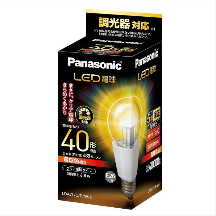 Rakuten - Panasonic パナソニック LED電球 E26口金 電球40形相当 電球色相当(6.8W) 一般電球・クリアタイプ 調光器対応 LDA7LCDW2
