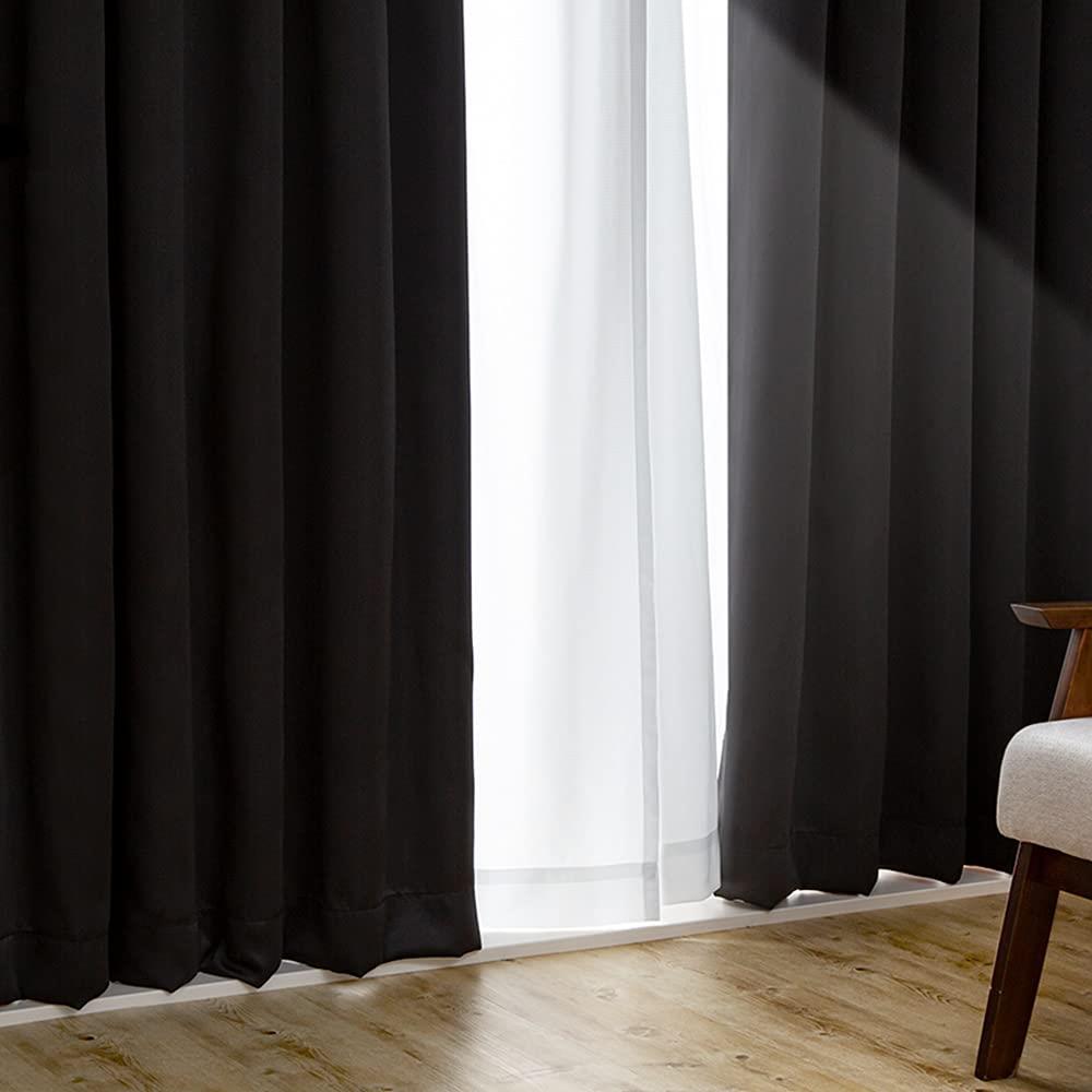 アイリスプラザ 遮光度99.99%カーテン 幅100×丈210cm 1級遮光 タッセル付き しっかり厚手 節電＆省エネに 断熱/防寒 洗濯 機OK 2枚組 ブラック
