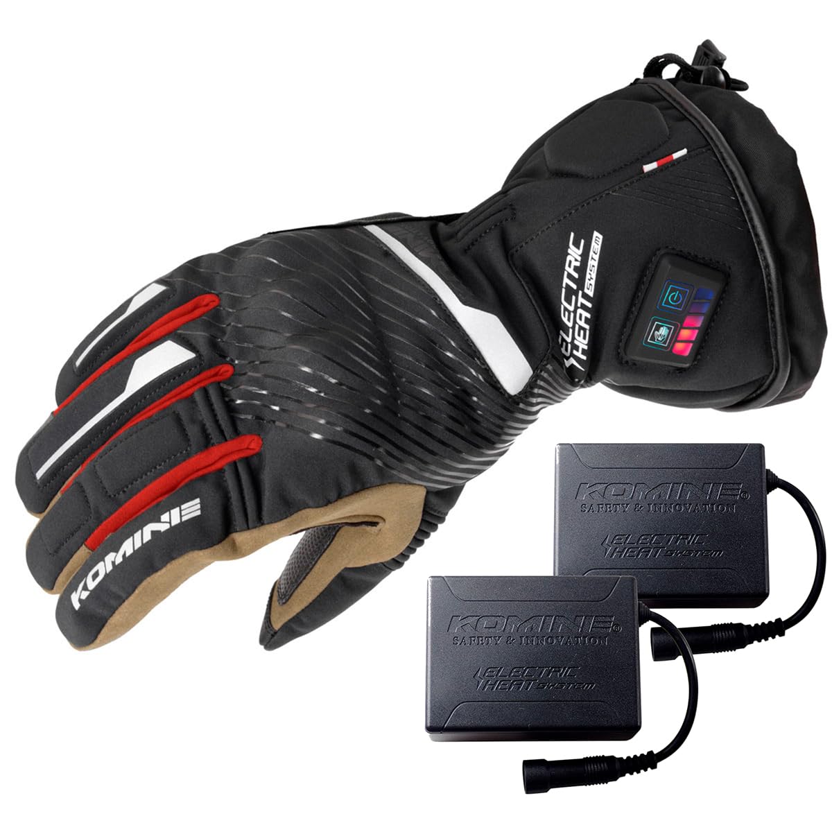 コミネ(KOMINE) バイク用 グローブ 08-2155 EK-2155 デュアルヒートプロテクトエレクトリックグローブ セット Black/Red M
