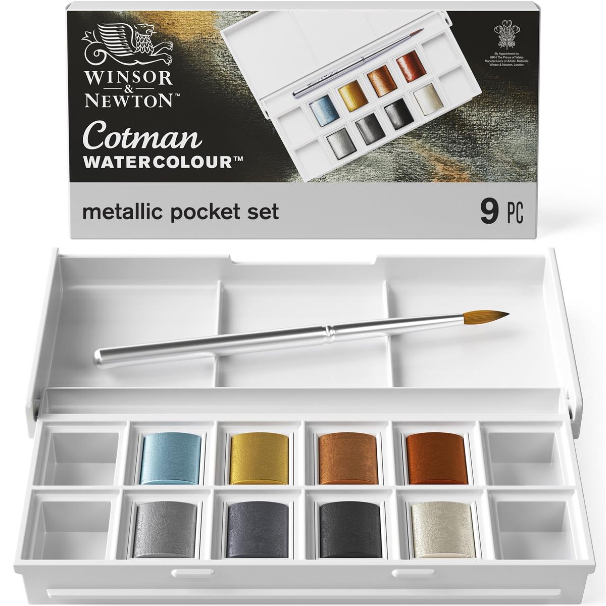 Winsor & Newton ウィンザー&ニュートン 水彩絵具 ウィンザー&ニュートン コットマン ウォーターカラー 8色セット メタリックポケットセット ハ...