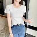 肩のtシャツ夏の女性用インナーボトムシャツ細身のシャツブラウス半袖無地の丸首