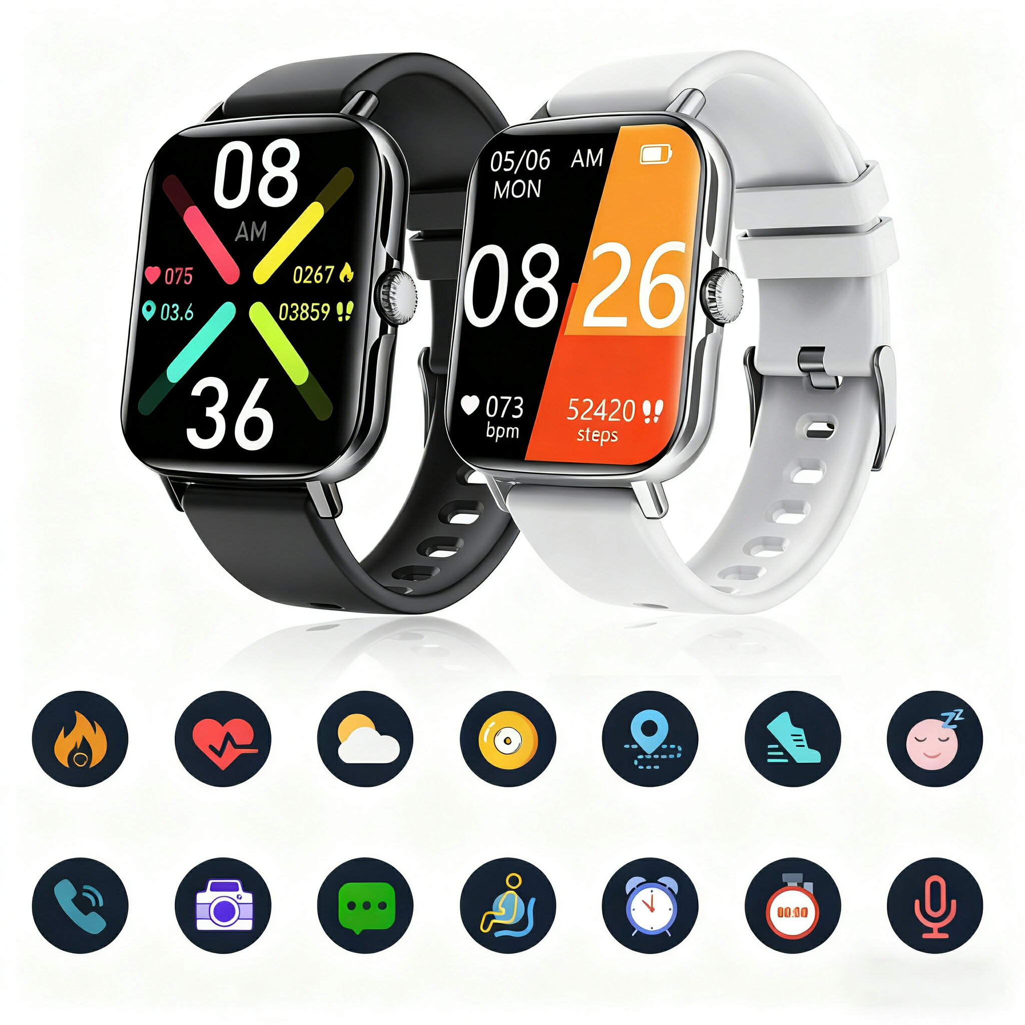 スマートウォッチ 日本製センサー 皮膚温度検出 24時間健康管理 心拍計 歩数計 心拍数 IP67防水 運動モード 歩数計 カロリー GPS連携 レディース メンズ 腕時計 日本語 着信通知 睡眠検測 男女兼用 着信通知