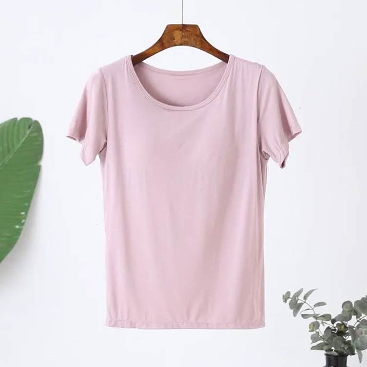 Uネック 大きいサイズ Tシャツ 無地 tシャツ カップ付きTシャツ 半袖 締め付けない...