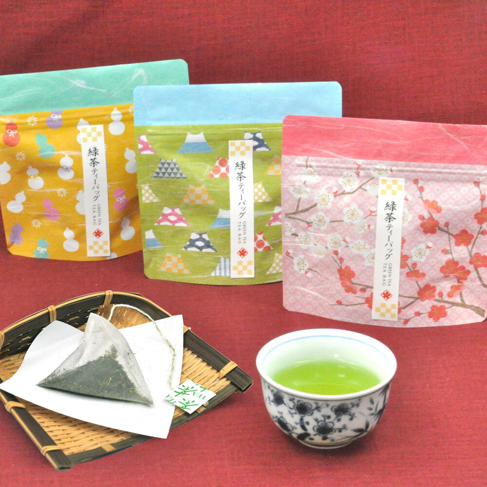 ＼2個購入で50円OFFクーポン／深蒸し茶 煎茶 ひも付き 一煎 ティーパック 2.5g×8P×3袋 和柄 チャック付袋 1杯用 紐付き ティーバッグ お茶 プレゼント ギフト 静岡茶 緑茶