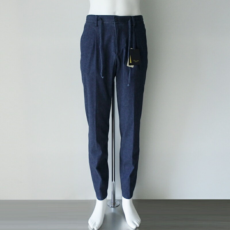 【30%OFF】《国内正規品》《セットアップ対応》【GIANNETTO】ジャンネット/WASHING DIVISION/薄生地/ストレッチ/デニム/シャンブレー/ドローコード付き/ワンプリーツ/テーパード/スラックス/イージーパンツ/春夏秋《メンズ》 [4103-346ERIK1-0001-DEM]