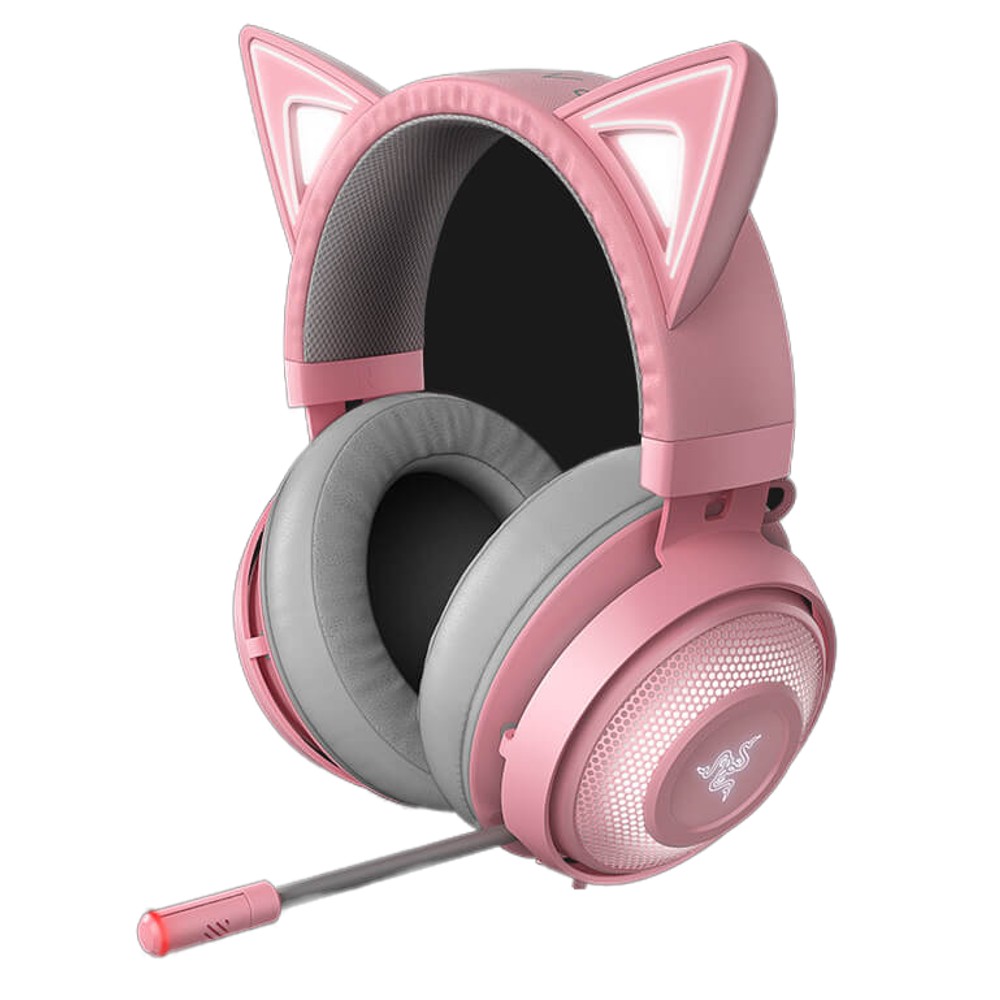 ゲーミングヘッドセット USB THX7.1 ネコミミ Chroma Razer Kraken Kitty Quartz Pink RGB ノイズキャンセリング 冷却ジェルパッド 並行輸入品 ピンク RZ04-02980200-R3M1 ◆宅 1