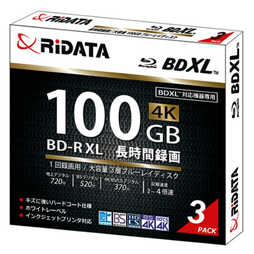 BD-R XL ǥ 1Ͽ 100GB 3ѥå RiDATA 饤ǡ BDXL 3 ϥǥ720ʬ 2-4® ϡɥ ۥ磻ȥץ󥿥֥ BD-R520PW4X.3PSCA 